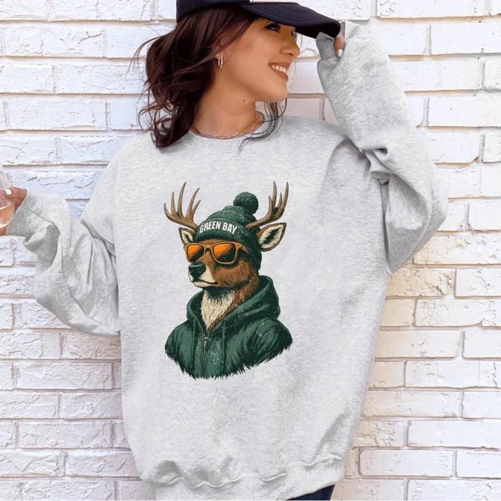 Gildan Light Gray Heavy Blend Sweatshirt Unisex Large Green Bay